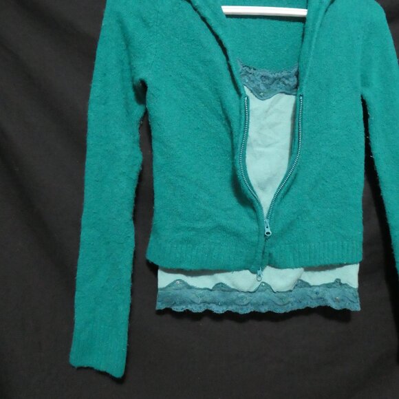 Unique Item | TAKEOUT | medium | Zip-Up Hooded Sweater - Lace Cami - Combo - Picture 4 of 15